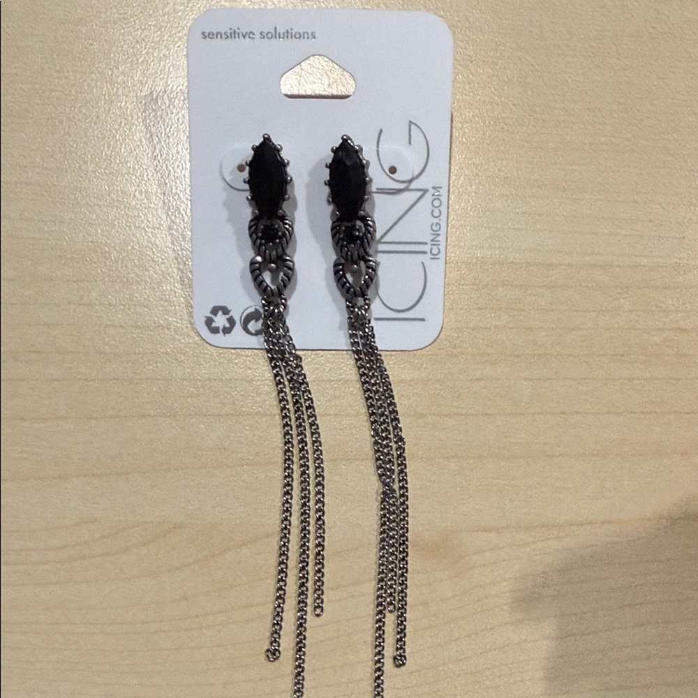 Icing Black and Silver Chain Earrings